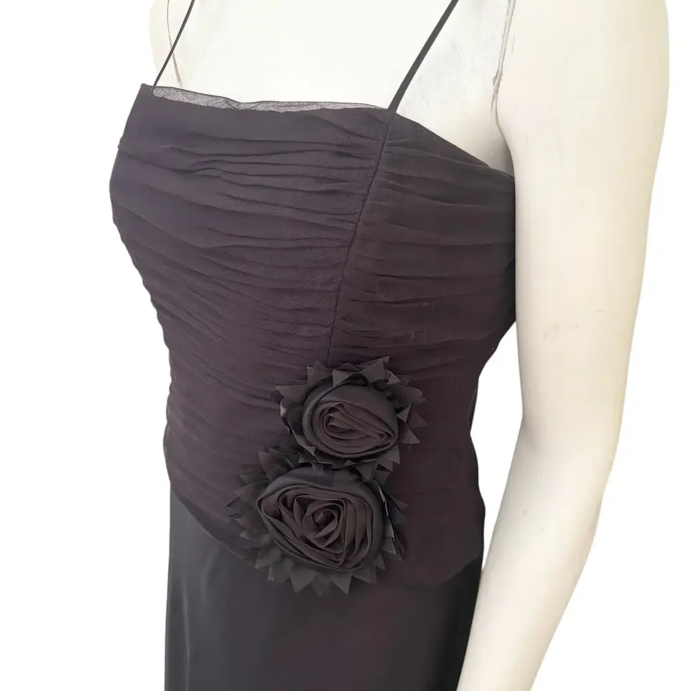 MILLA BELL 2 Piece Illusion Formal Dress Ruched Bodice 3D Flowers SZ 10